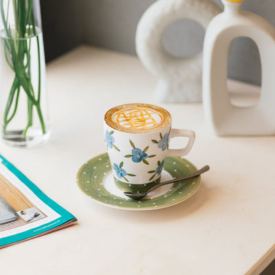 Hand Drawn Vintage Coffee Cup Saucer - HGHOM