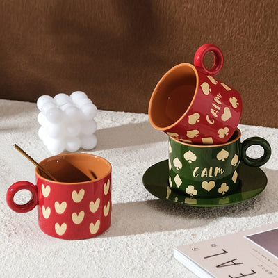 Heart Print Coffee Cup & Saucer - HGHOM