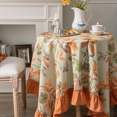 Ruffled Cotton Linen Tablecloth - HGHOM