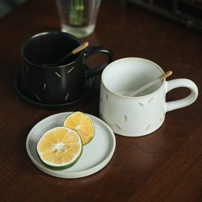 Stoneware Vintage Fine Grain Cups and Saucers - HGHOM